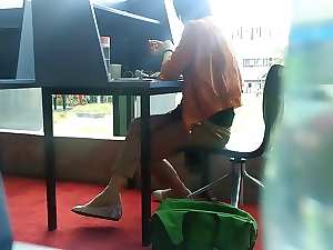 Candid Asian Filthy bitch Shoeplay Dangling Feet at Library