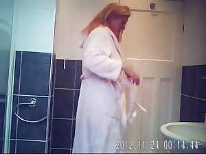 Hidden cam in bath room finally caught my sensual stepmom naked !!